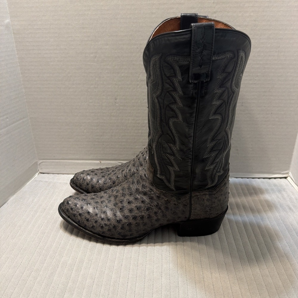 Dan Post Full Quill Ostrich Gray Black Western Boots Mens Size 11 EW dp3019